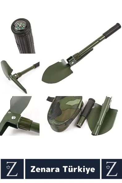 Taşınabilir Kamp Piknik Deprem Pusula Açacak Çok Amaçlı Çantalı Katlanabilir Mini Kazma Kürek Seti - 3
