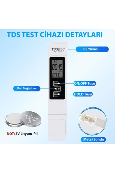 3in1 Dijital Tds Su Kalitesi Değer Ölçüm Cihazı - 6
