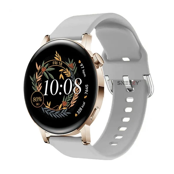 Samsung Galaxy Watch 6 40-43-44-47mm 20mm Purelux Soft Tokalı Silikon Kordon Dayanıklı Spor Stil  Gri