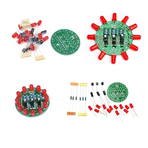 DC 3-5V Led Yuvarlak Dönen Işık Hobi Devresi DIY Lehimleme Kiti - Demonte(Montesiz) - 6
