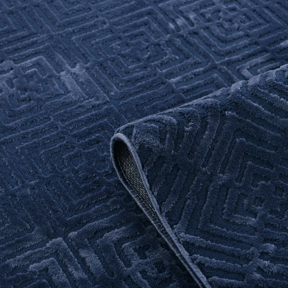 Latte Lacivert Yumuşak Peluş Dokuma Halı Yolluk Çocuk Odası Oturma Odası Salon Mutfak Halısı Y499A_WD26 - 5