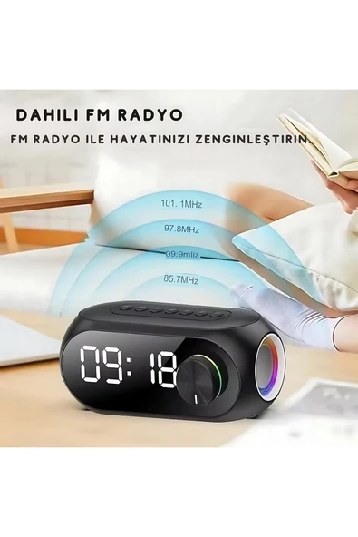 S8 RGB Led Işıklı Dijital Saat Bluetooth Hoparlör MP3 FM Radyo USB Çok Fonksiyonlu Hoparlör - 4