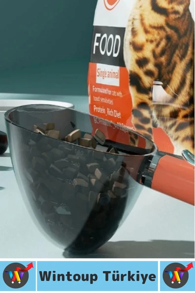 Ergonomik Tutuş Dayanıklı Plastik Hijyenik Klipsli Ölçekli Şeffaf Kedi Köpek Mama Küreği 180 ML - 2