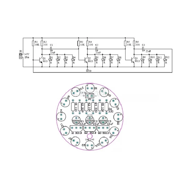 DC 3-5V Led Yuvarlak Dönen Işık Hobi Devresi DIY Lehimleme Kiti - Demonte(Montesiz) - 8