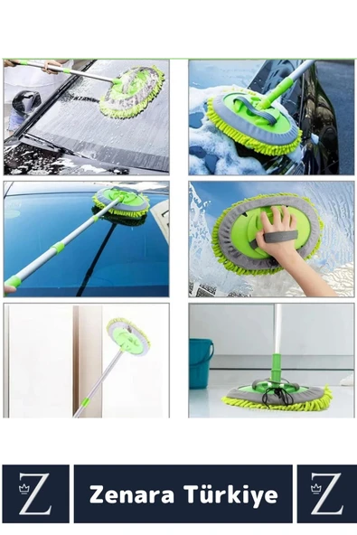 Oto Bakım 180 Derece Dönen Su Emici Tak Çıkar Paspas 2in1 Mikrofiber Uzun Saplı Araba Yıkama Fırçası - 3
