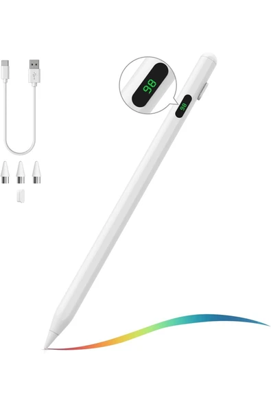 Daytona ZR61 Ios/Android/Windows Dokunmatik Ekran İçin Pil Göstergeli, Magnetik, 2 Yedek Uçlu ve Type C Şarj Kablolu Stylus Dokunmatik Kalem