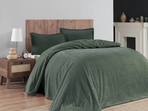 Merinos Modern Line 3 Parça Çift Kişilik Battaniye Seti Kutulu 220x240 Haki