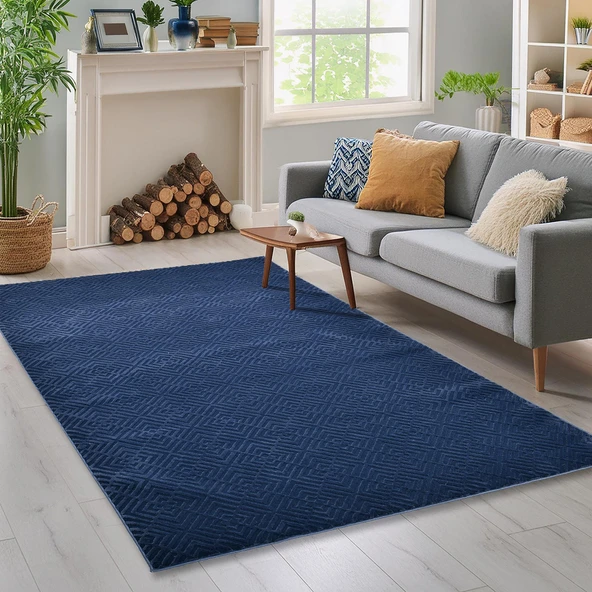 Latte Lacivert Yumuşak Peluş Dokuma Halı Yolluk Çocuk Odası Oturma Odası Salon Mutfak Halısı Y499A_WD26 - 3