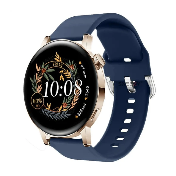 Samsung Galaxy Watch 6 40-43-44-47mm 20mm Purelux Soft Tokalı Silikon Kordon Dayanıklı Spor Stil  Lacivert