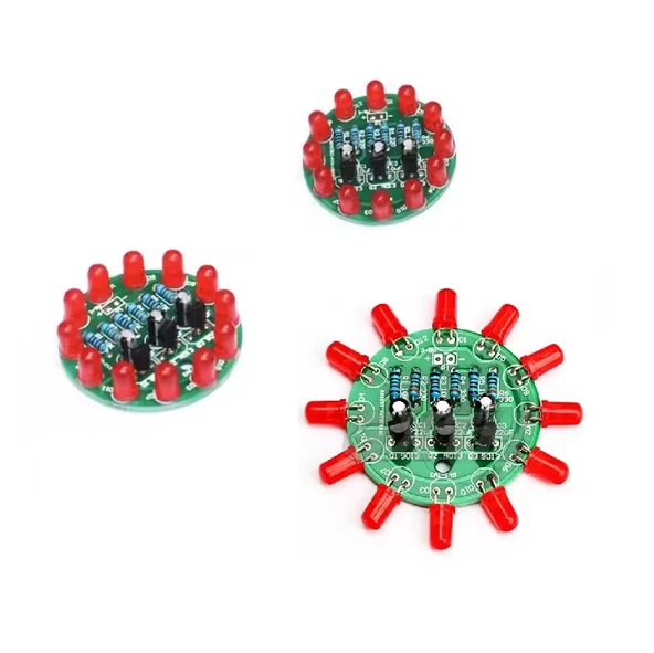 DC 3-5V Led Yuvarlak Dönen Işık Hobi Devresi DIY Lehimleme Kiti - Demonte(Montesiz) - 5