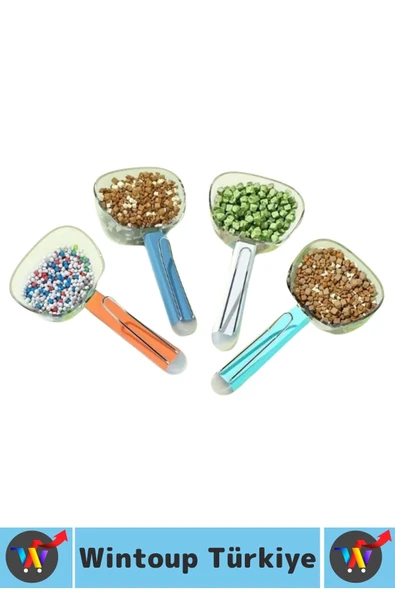 Ergonomik Tutuş Dayanıklı Plastik Hijyenik Klipsli Ölçekli Şeffaf Kedi Köpek Mama Küreği 180 ML - 4