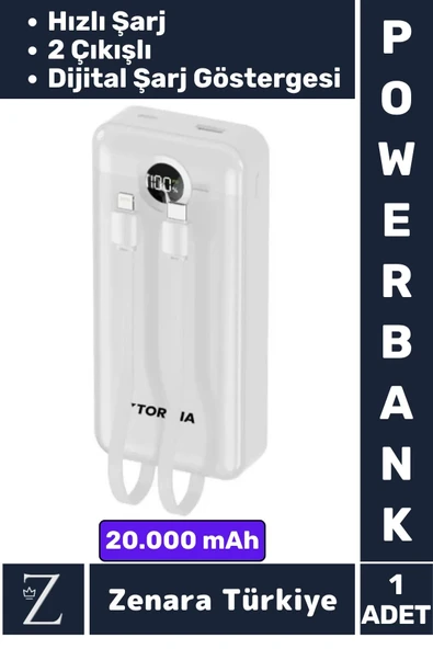 Kompakt Kamp Piknik Taşınabilir Şarj 2 Çıkış Dijital Şarj Göstergeli Hızlı Şarj 20.000 mAh POWERBANK
