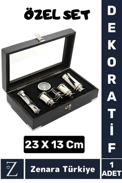 Sevgili Özel Gün Koleksiyon Hediye Denizci Özel Kutulu Pirinç Pusula Dürbün Kum Saati Premium SET ürün görseli