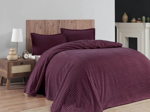 Merinos Modern Line 3 Parça Çift Kişilik Battaniye Seti Kutulu 220x240 Cherry