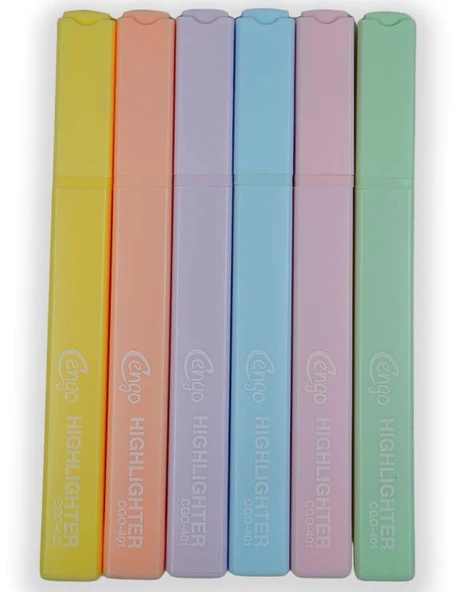 Cengo Kare Tipi Highlighter Fosforlu Kalem Pastel Renkler 6lı Set CGO401 - 2