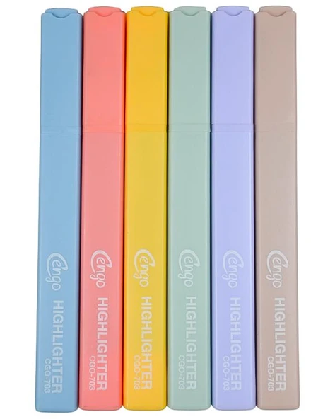 Cengo Kare Tipi Highlighter Fosforlu Kalem Retro Renkler 6lı Set CGO703 - 2