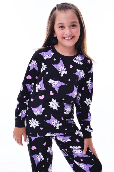 Kuromi Desenli Kız Çocuk Pijama Takımı Pembe 3-13 Yaş - 2
