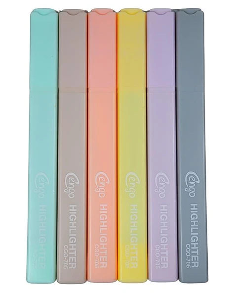 Cengo Kare Tipi Highlighter Fosforlu Kalem Morandi Renkler 6lı Set CGO705 - 2