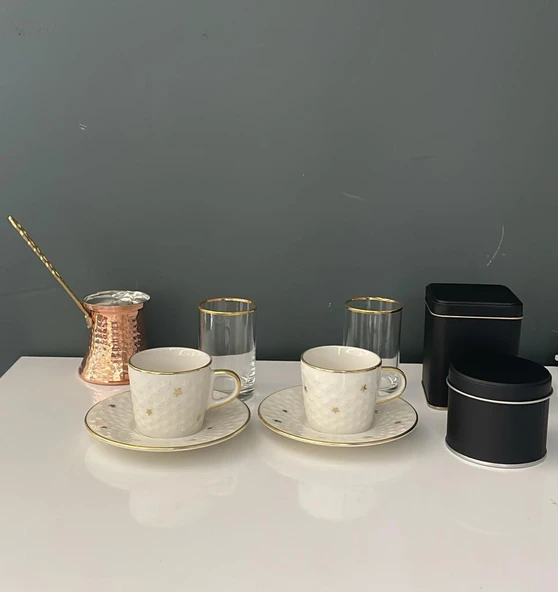 DECORIUM YILDIZLI ALTIN  9 PARÇA KAHVE FİNCAN TAKIMI