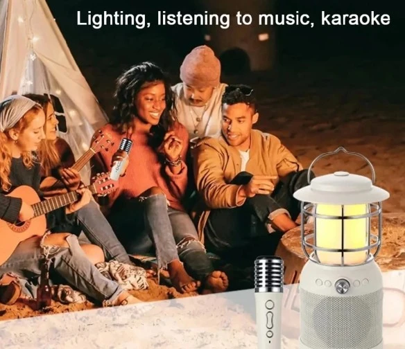 Kamp Lambası Dış Mekan Karaoke Hoparlör 3'ü 1 Arada TF-Card Bluetooth 2 adet Mikrofonlu - 7
