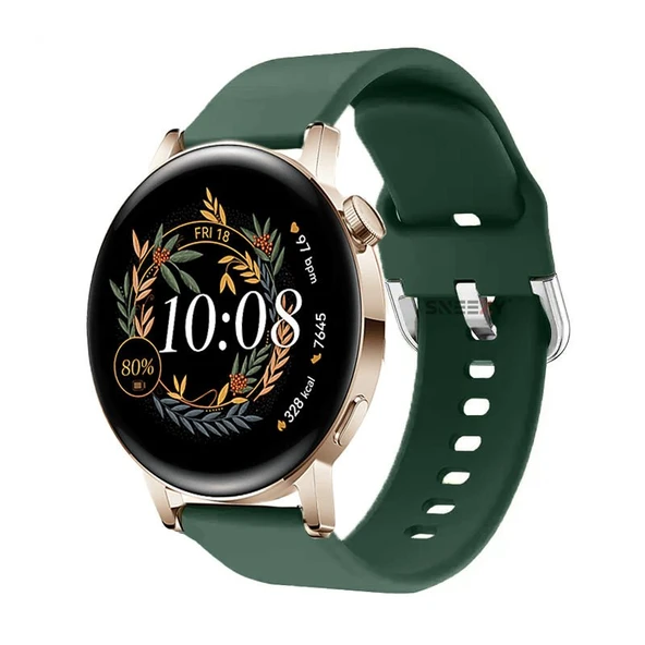 Samsung Watch 4 40-42-44-46mm Ile Uyumlu 20mm Purelux Soft Tokalı Silikon Kordon Dayanıklı Spor Stil  Koyu Yeşil