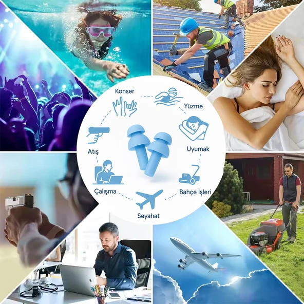 Yıkanabilir Kulak Tıkacı 23 dB İpli Su Geçirmez, Gürültü Önleyici Yüzme Uyku Seyahat İçin Tıkaç - Resim 3