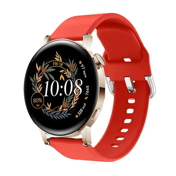 Huawei Watch Gt2 42mm Ile Uyumlu 20mm Purelux Soft Tokalı Silikon Kordon Dayanıklı Spor Stil  Kırmızı