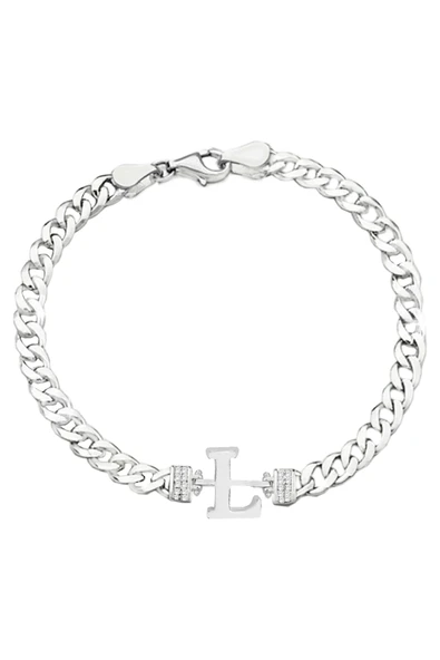 Gümüş rodyumlu zirkon taşlı üç boyutlu gurmet zincirli harf bileklik SGTL12883 - Resim 11