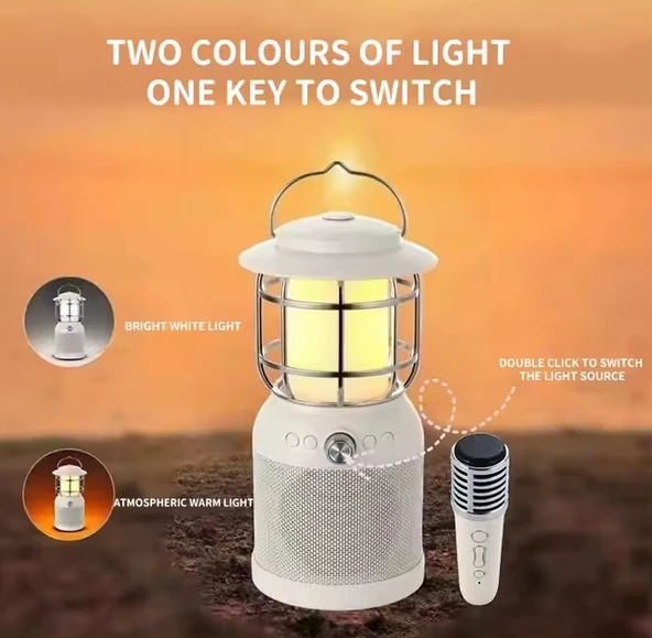 Kamp Lambası Dış Mekan Karaoke Hoparlör 3'ü 1 Arada TF-Card Bluetooth 2 adet Mikrofonlu - 4