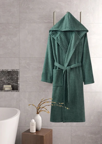 Kapüşonlu Bornoz Doğa Çağla Yeşili 2XL - Resim 3