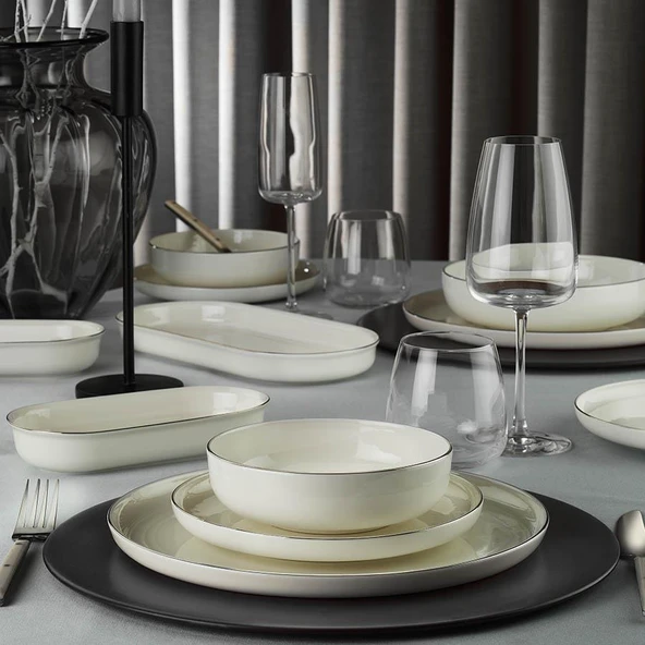 KÜTAHYA PORSELEN BONE MODERNA 26 PARÇA YEMEK TAKIMI PLATİN ürün görseli
