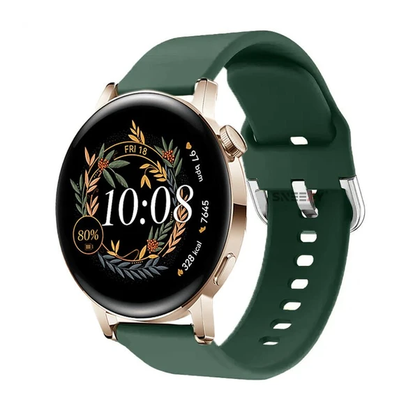 Huawei Watch Gt2 42mm Ile Uyumlu 20mm Purelux Soft Tokalı Silikon Kordon Dayanıklı Spor Stil  Koyu Yeşil