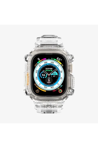 Spigen Apple Watch 49mm (Ultra 2/1) Kılıf & Kordon Kayış Rugged Armor Pro Crystal Clear Outlet