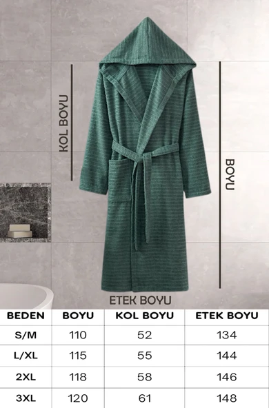 Kapüşonlu Bornoz Doğa Çağla Yeşili 2XL ürün görseli 1