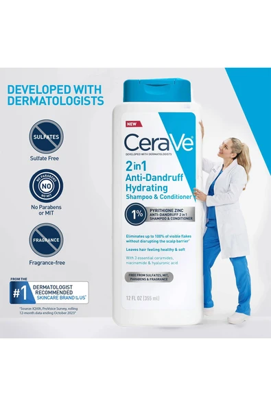 CeraVe 2si 1 Arada Kepeğe Karşı Nemlendirici Şampuan + Saç Kremi 355ML - 4