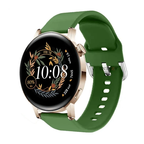 Huawei Watch Gt3 42mm Ile Uyumlu 20mm Purelux Soft Tokalı Silikon Kordon Dayanıklı Spor Stil  Haki