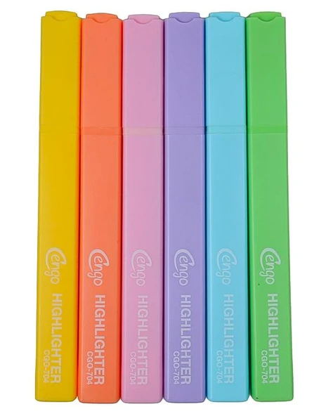 Cengo Kare Tipi Highlighter Fosforlu Kalem Fluorescent Renkler 6lı Set CGO704 - 2