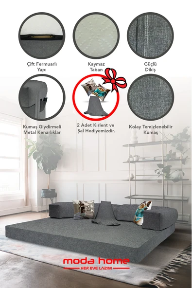 Moda Home Bedding Retro yataklı kanepe,yatak olabilen,dinlenme amaçlı legom aktivite koltuğu-GRİ - 3