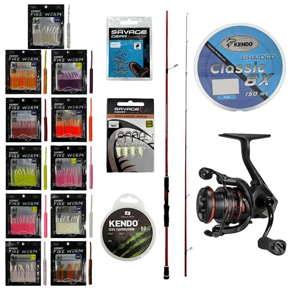 YekOutdoor FireWorm LRF Seti Okuma Red Spin 7'0'' 2.12 cm 1-12 gr 2 Parça&Okuma Ceymar HD CHD-2500A 7+1BB Olta Makinesi - 1