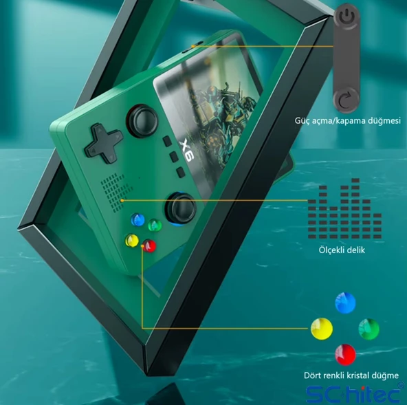 ScHitec X6 3.5inç IPS Ekran Taşınabilir Retro El Atari Oyun Konsolu 10000 Oyunlu Tv Bağlanan 32Gb Yeşil - 4