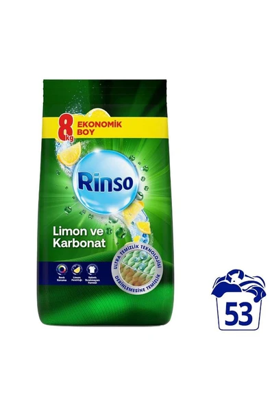 Rinso Toz Deterjan Limon Karbonat Renkliler Ve Beyazlar Için Derinlemesine Temizlik 8 Kg