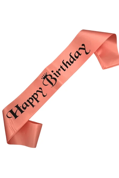 Happy Bırthday Siyah Yazılı Somon Saten Kuşak ürün görseli 1