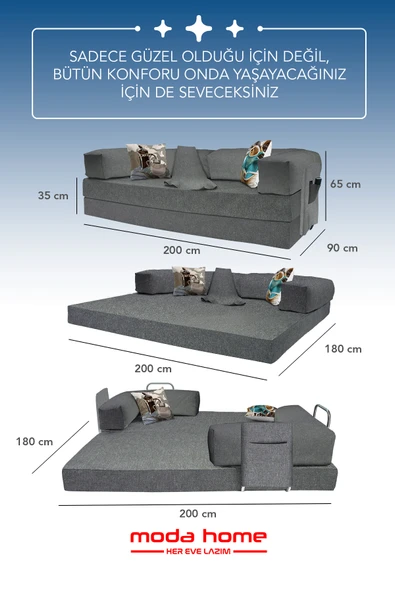 Moda Home Bedding Retro yataklı kanepe,yatak olabilen,dinlenme amaçlı legom aktivite koltuğu-GRİ - 2