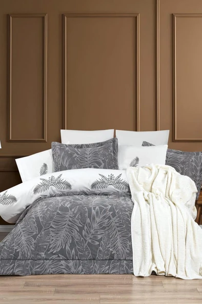 Defne 10 Parça Battaniyeli Çeyiz Seti Gri