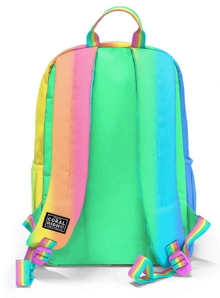 Coral High İlkokul ve Ortaokul Sırt Çantası - Kız Çocuk, Renkli Çizgili Mavi Turuncu Baskılı, Dört Bölmeli - Resim 2