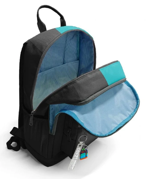 Coral High İlkokul ve Ortaokul Sırt Çantası - Erkek Çocuk, Siyah Turkuaz Çizgili, Dört Bölmeli - Resim 3