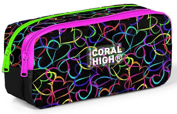 Coral High Kız Çocuk Siyah/Pembe Kalp Desenli Okul Kalem Çantası