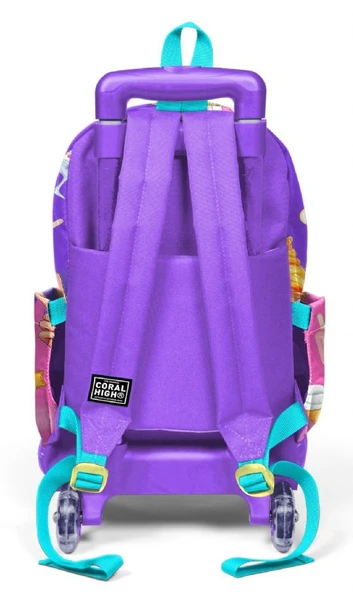 Coral High Işıklı Tekerlekli Çekçek Okul Çantası - 3 Bölmeli, 2'li Sap Ayarı, Lila Turkuaz Dondurmalı Kız (Kız Çocuk) 23973 - Resim 3