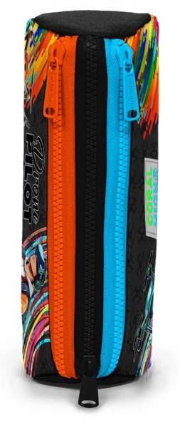 Coral High Siyah Turuncu Renk Drone Pilotu Baskılı Erkek Çocuk Üç Bölmeli Kalem Çantası - Resim 2