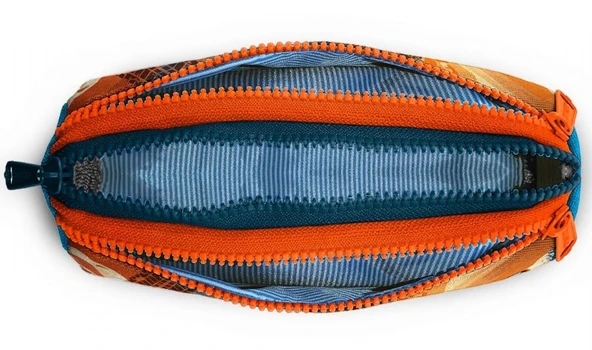 Coral High Mavi Turuncu Renkli Arazi Aracı Baskılı Erkek Çocuk Üç Gözlü Kalem Çantası - Resim 3